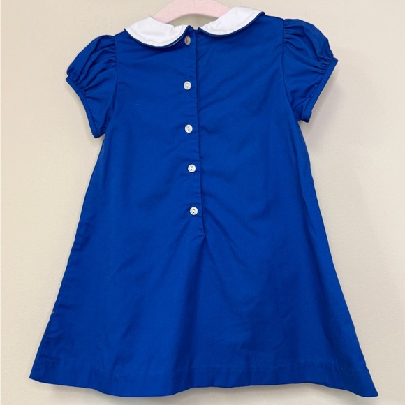 The Proper Peony: White Collar Blue Dress with Pumpkin Embroidery, Size 2T - Picture 2 of 6